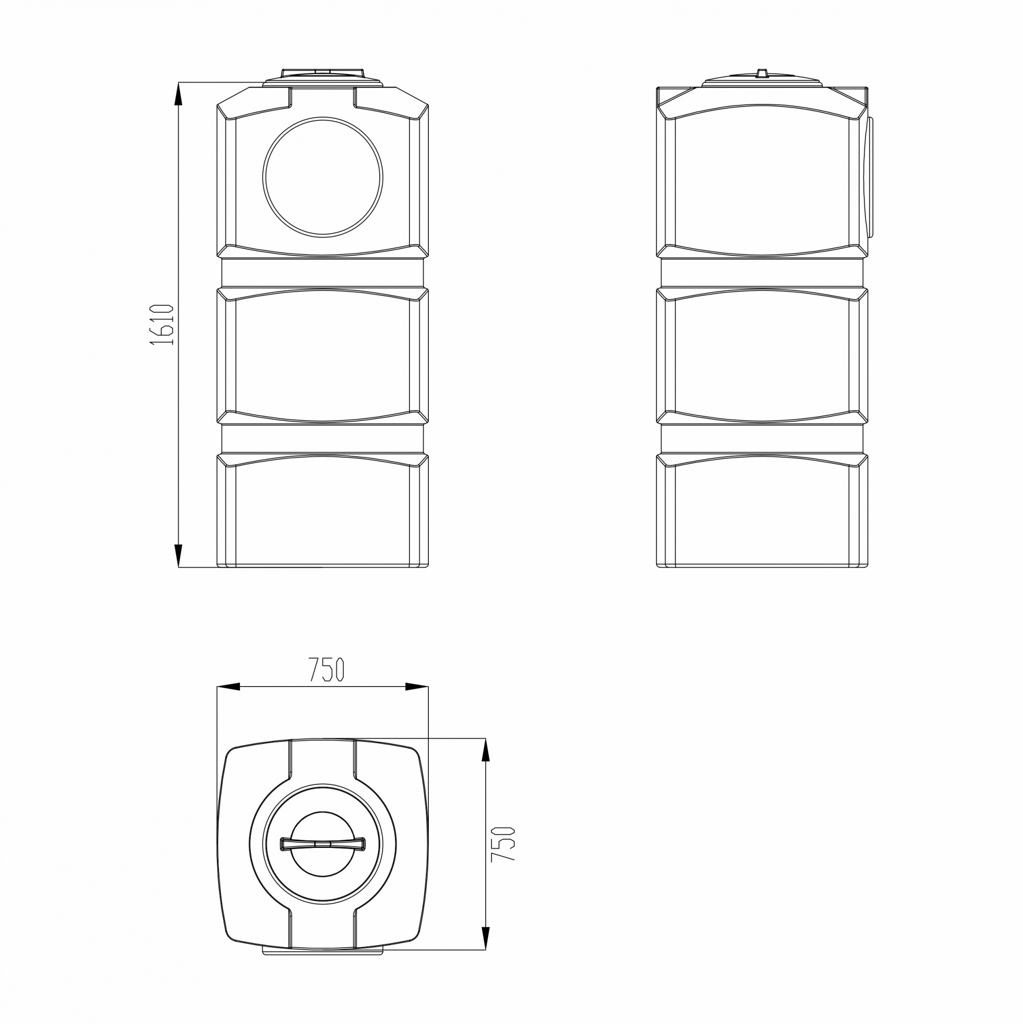 Емкость прямоугольная вертикальная 750л Синий